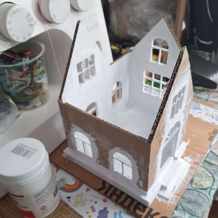 New Year's houses under the tree and on the tree - My, Christmas decorations, Crafts, Needlework, Cardboard, Needlework with process