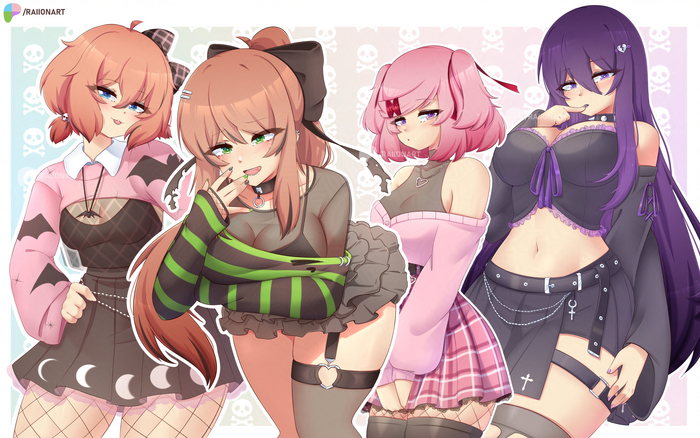   Anime Art, , , Doki Doki Literature Club, Sayori, Natsuki, Yuri DDLC, Monika (Doki Doki),  