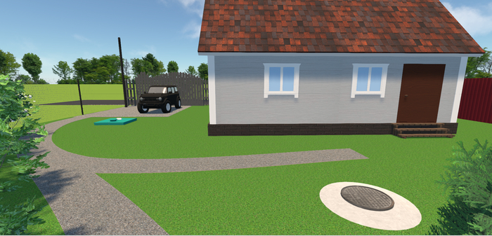 Вид на дом с прохода в зону отдыха.