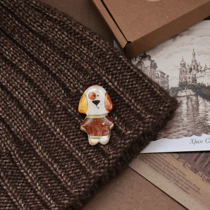 Doggie Brooch Spot and Crow Brooch Surprised Eye - Creation, Brooch, Decoration, Longpost