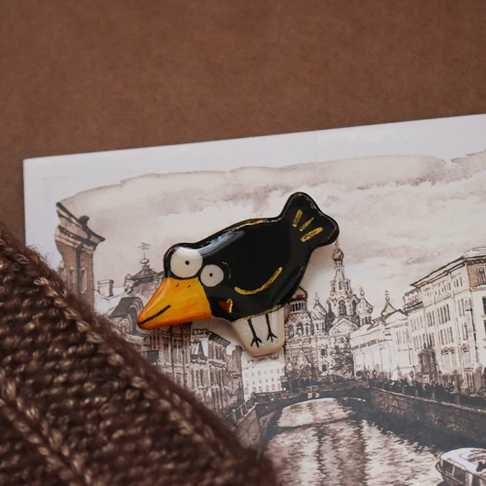 Doggie Brooch Spot and Crow Brooch Surprised Eye - Creation, Brooch, Decoration, Longpost