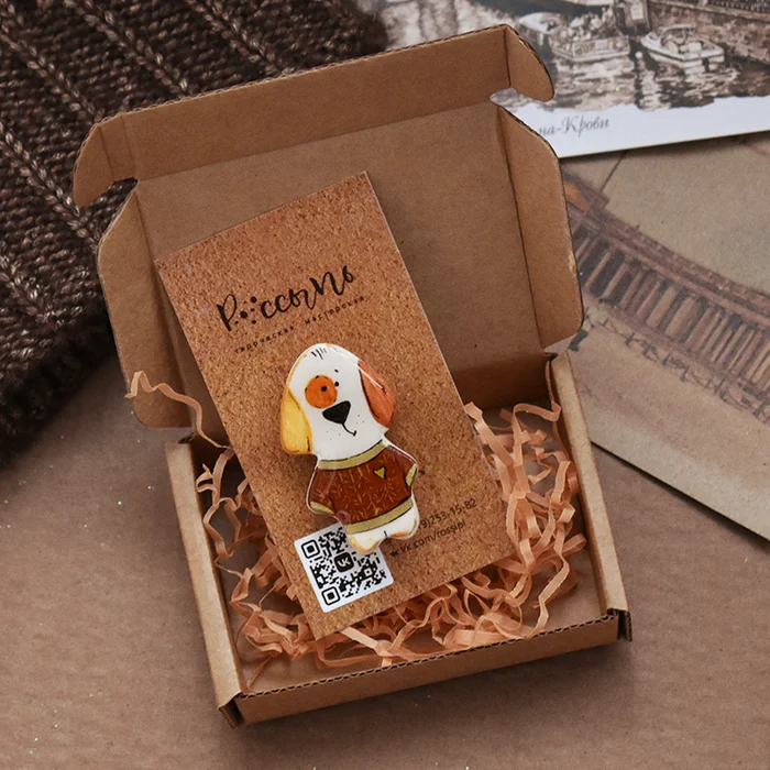 Doggie Brooch Spot and Crow Brooch Surprised Eye - Creation, Brooch, Decoration, Longpost