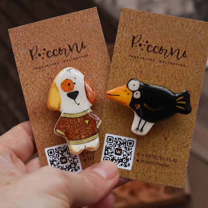 Doggie Brooch Spot and Crow Brooch Surprised Eye - Creation, Brooch, Decoration, Longpost