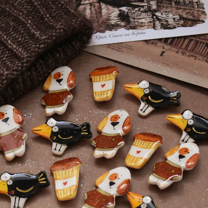 Doggie Brooch Spot and Crow Brooch Surprised Eye - Creation, Brooch, Decoration, Longpost