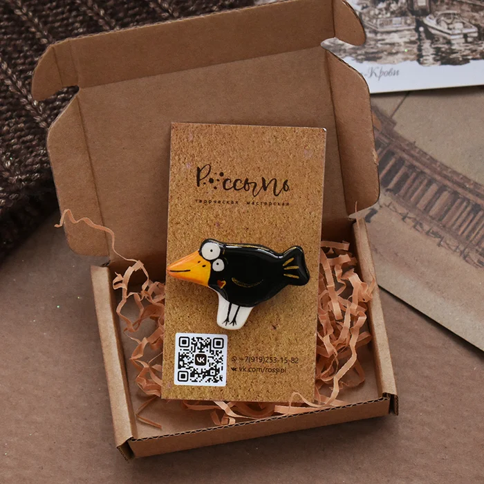 Doggie Brooch Spot and Crow Brooch Surprised Eye - Creation, Brooch, Decoration, Longpost