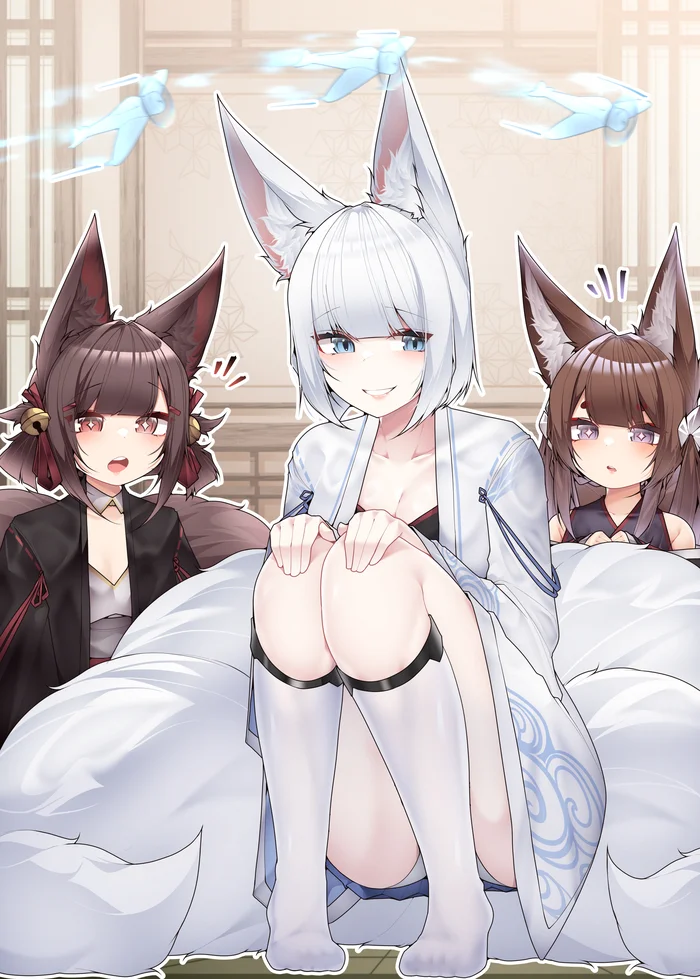 Kaga - Samip, Art, Anime, Anime art, Azur lane, Animal ears, Tail, Kitsune, Amagi, Akagi, Kaga