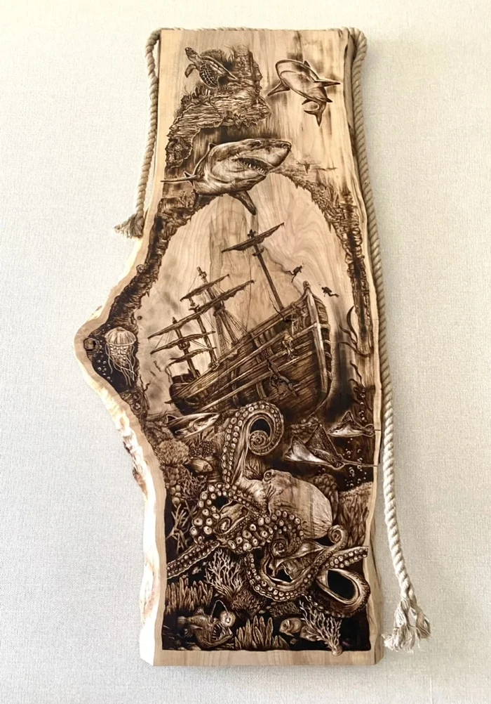 Making a panel from a cut and slab of wood, manual wood burning - My, Handmade, Pyrography, Paintings on boards, Woodworking, Tree, Wood products, Master, Longpost