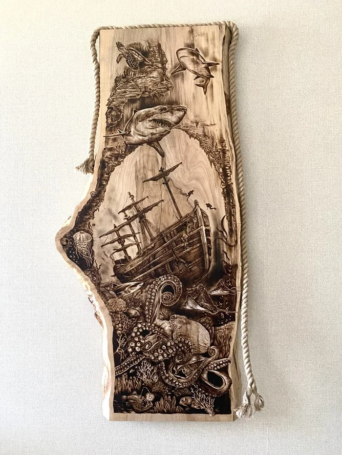 Making a panel from a cut and slab of wood, manual wood burning - My, Handmade, Pyrography, Paintings on boards, Woodworking, Tree, Wood products, Master, Longpost