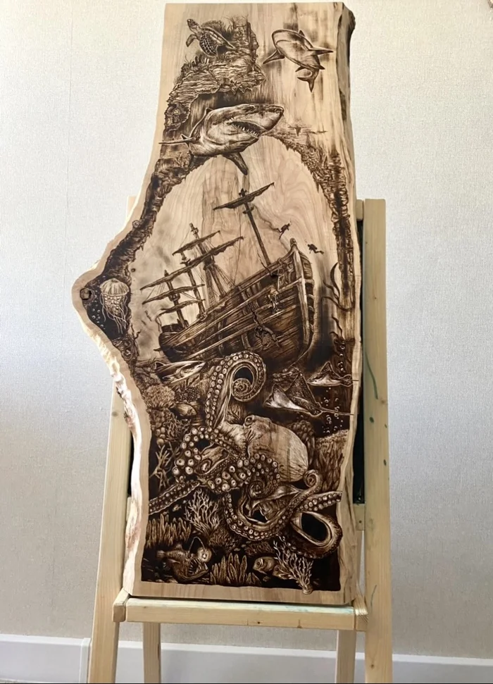 Making a panel from a cut and slab of wood, manual wood burning - My, Handmade, Pyrography, Paintings on boards, Woodworking, Tree, Wood products, Master, Longpost