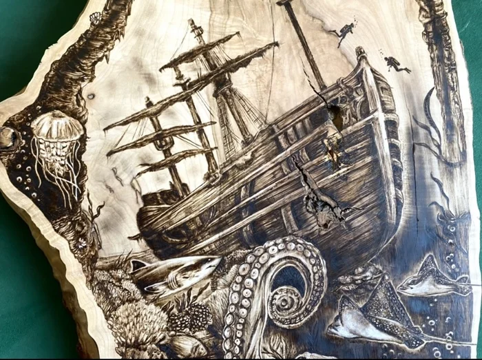 Making a panel from a cut and slab of wood, manual wood burning - My, Handmade, Pyrography, Paintings on boards, Woodworking, Tree, Wood products, Master, Longpost