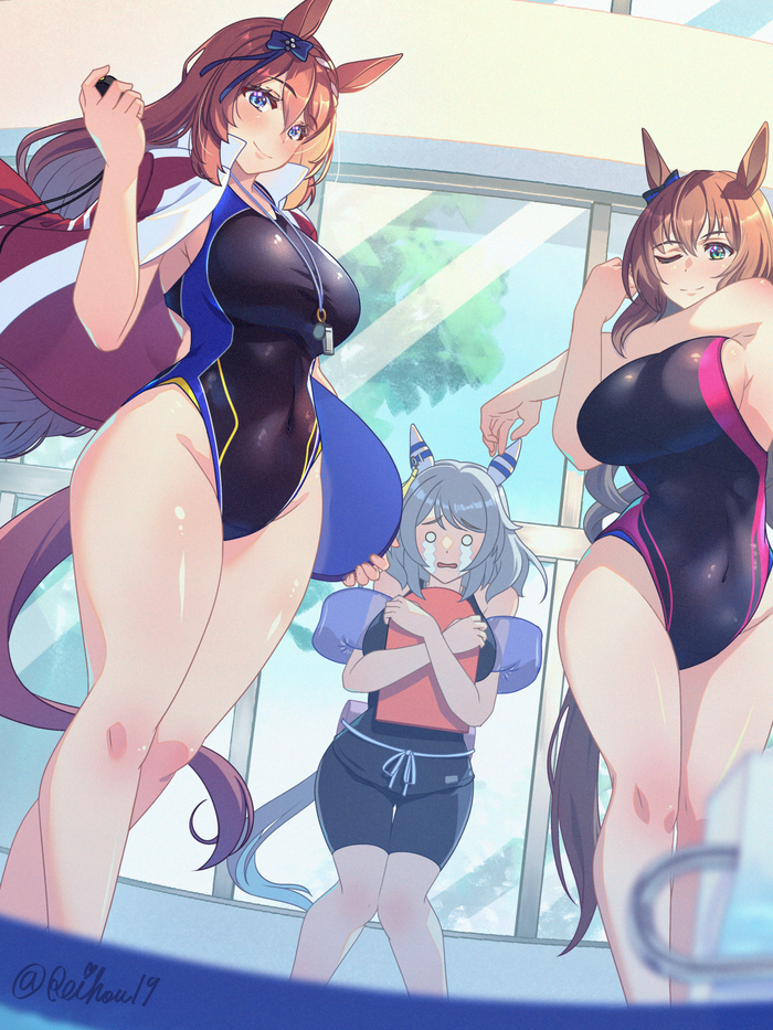 Umamusume , Anime Art, Uma Musume Pretty Derby, Super Creek, , One-piece swimsuit,  , , Animal Ears,  , Hishi Miracle (umamusume), Maruzensky (umamusume)