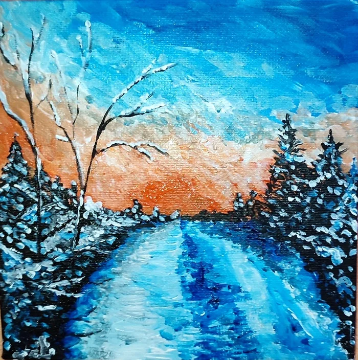 Winter in the forest - My, Acrylic, Artist, Painting