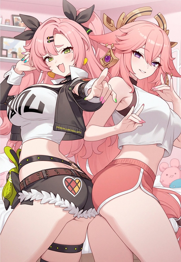  , , Zenless Zone Zero, Genshin Impact, Anime Art, Nicole Demara (zzz), Yae Miko (Genshin Impact),  , , Animal Ears, , Game Art, Sidillusts,  