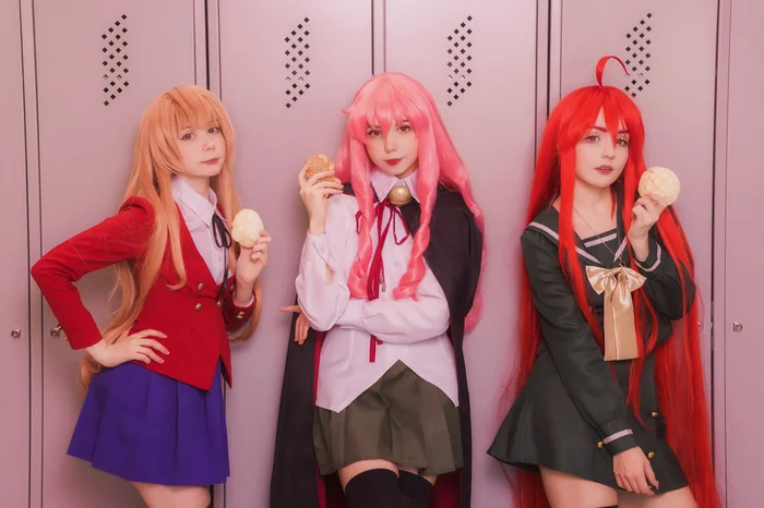 Our cosplay of the three main tsunderes: Shana from Shakugan no Shana, Taiga from Toradora! and Louise from the anime Zero no Tsukaima - My, Cosplayers, Cosplay, The photo, Girls, Zero no tsukaima, Toradora, Shakugan no shana, Longpost
