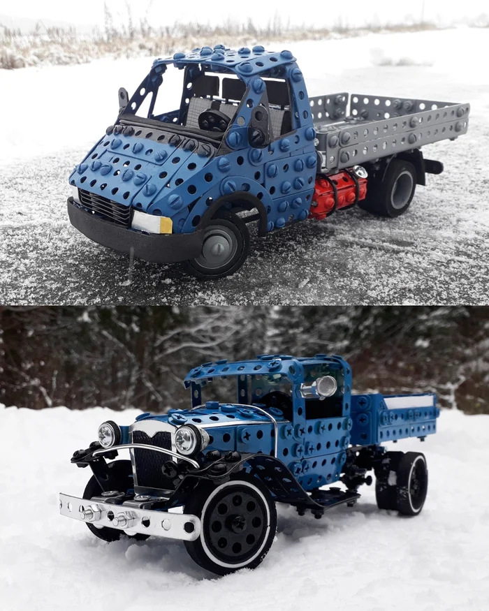 GAZ-3302, GAZ-410 made of metal construction set, wire, rubber and cardboard - My, Gas, Gazelle, Truck, Retro car, Modeling