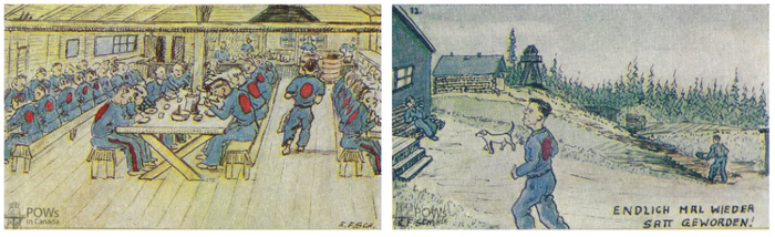 "Гансы" жрут без спешки и свободно разгуливают по территории. Единственное напоминание об охране на всех рисунках - вышка для часового на заднем плане.