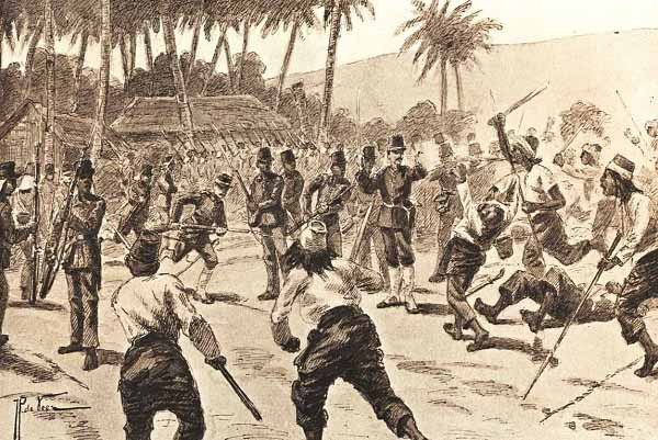 Ачехцы атакуют голландскую походную колонну в апреле 1873 г.