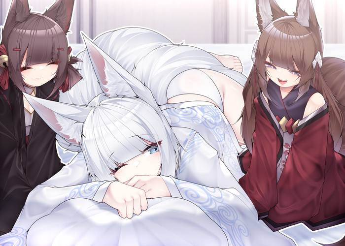   Kaga Samip, , , Anime Art, Azur Lane, Animal Ears, , , Amagi, Akagi, Kaga,   