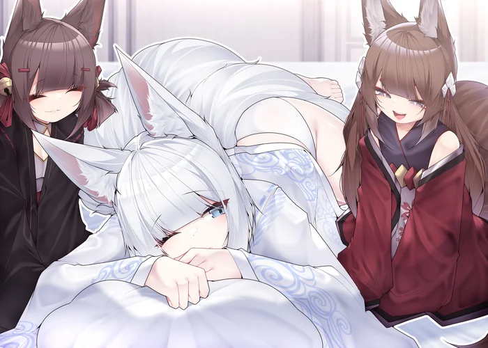 Continuation of the post “Kaga” - Samip, Art, Anime, Anime art, Azur lane, Animal ears, Tail, Kitsune, Amagi, Akagi, Kaga, Reply to post