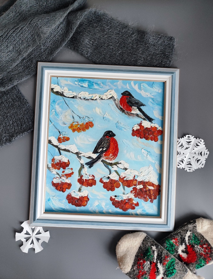 Картина маслом " Снегири "