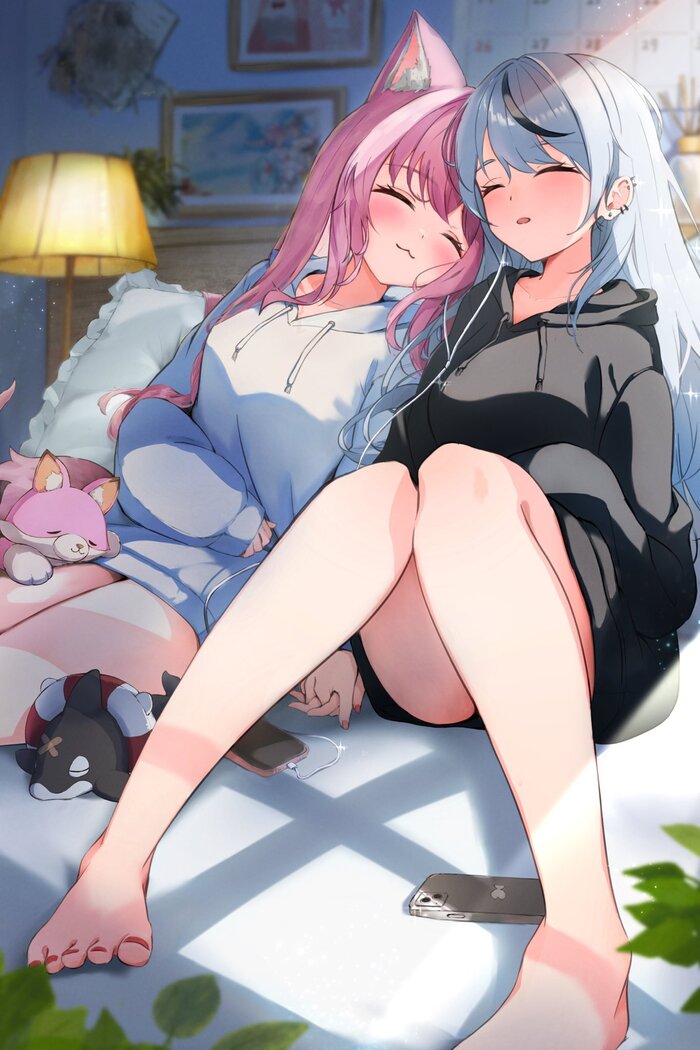 Hakui Koyori   Sakamata Chloe , Anime Art, Hololive, Hakui Koyori, Sakamata Chloe, , ,  , Animal Ears