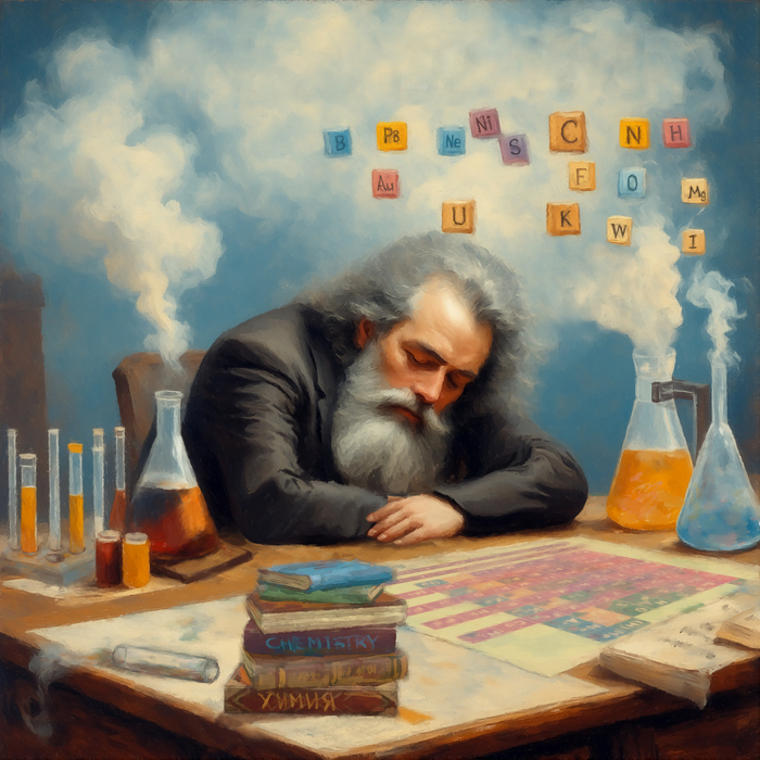 Иллюстрация на коробку второго издания моей игры "Сон Менделеева"