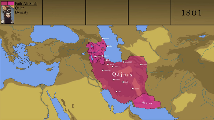 Каджарская Персия. Заметно, что на её севере всё раздроблено максимально