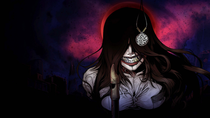 Официальный арт-постер, на котором изображена Мис. Сонг, Медальон Суми и её блокфлейта, и всё это на фоне красной (кровавой) луны.