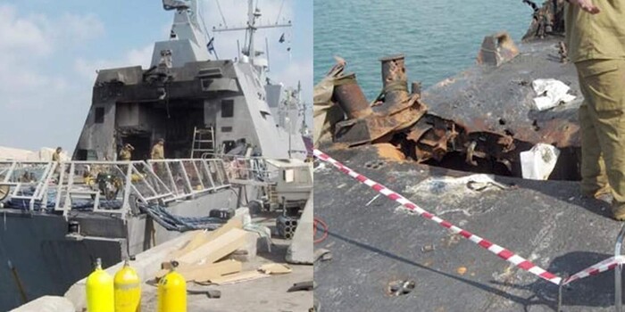 Повреждённый израильский корвет INS Hanit (причём ракета сработала не совсем удачно)