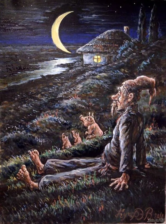 I wonder at the sky, I wonder about that thought... - Humor, Night, Pig, Kuban, Drawing