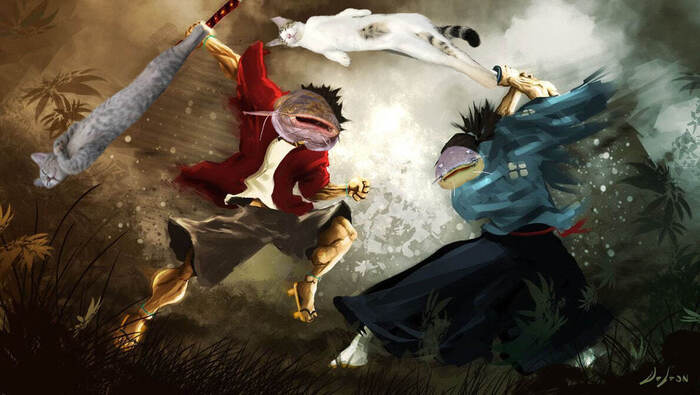 Сомураи сражаются на котанах