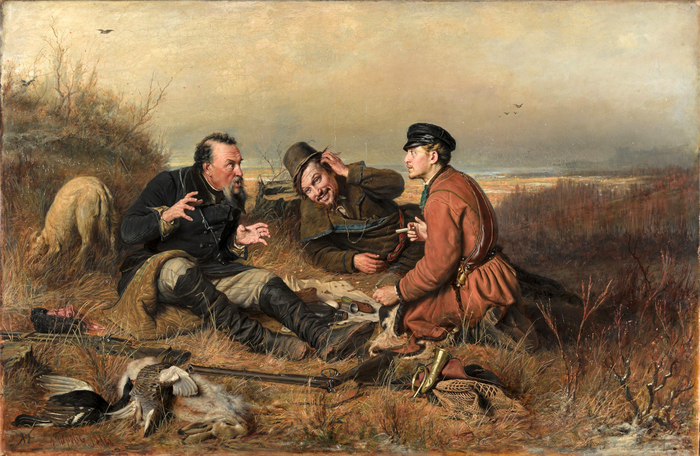 "Охотники на привале", 1871 (холст, масло) Государственная Третьяковская Галерея
