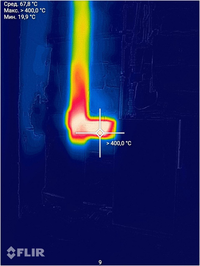 Реальную температуру я не знаю, мой тепловизор не рассчитан на измерение больше 400 градусов.
