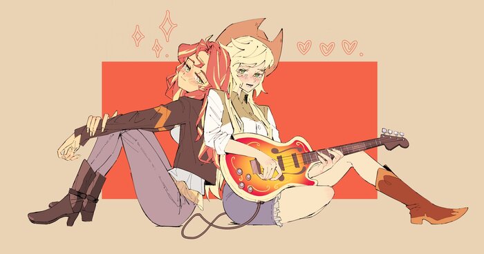    My Little Pony, , Equestria Girls, Applejack, Sunset Shimmer, Amazingpuffhair