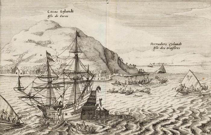 На этой гравюре на заднем плане изображён остров Предателей.