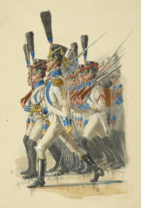 1-й неаполитанский линейный полк, собственный короля (1° Reggimento della Linea 'del Rе'), лучшая пехота Мюрата.