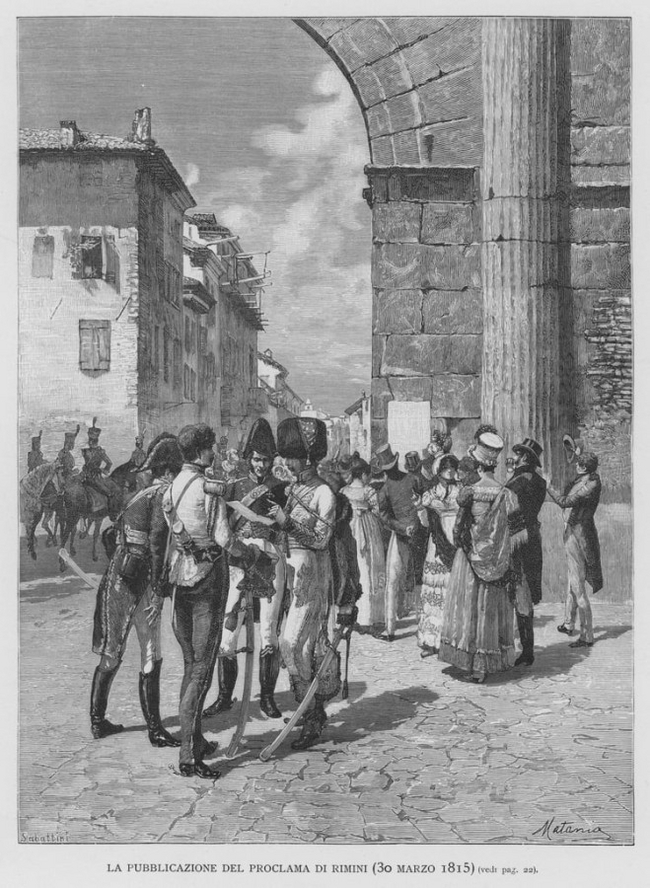 Читают прокламацию Мюрата, Римини, 30 марта 1815 г.