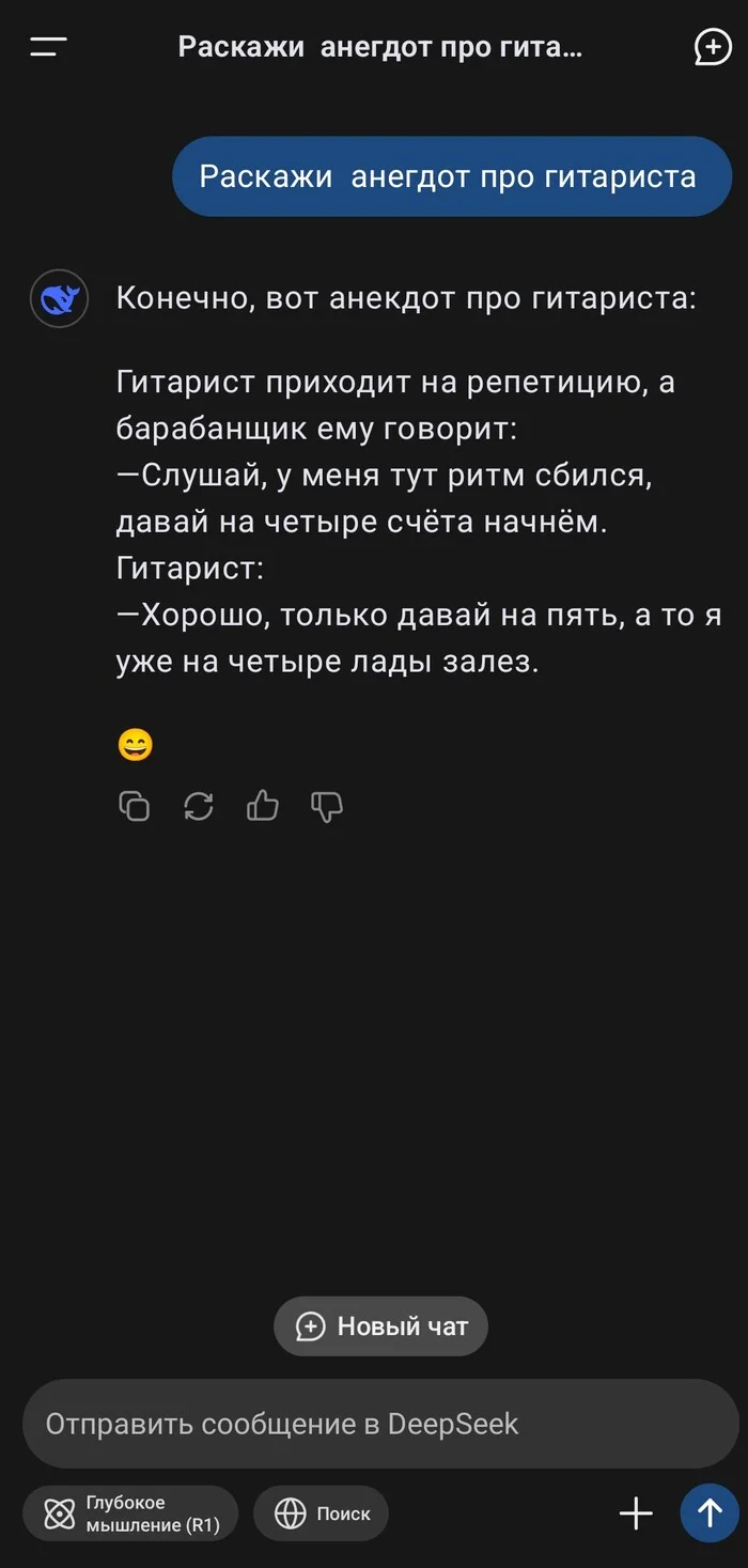 How do you like this kind of humor from AI? - My, Guitar, Joke, IT, IT humor, Deepseek, Chat room, Screenshot