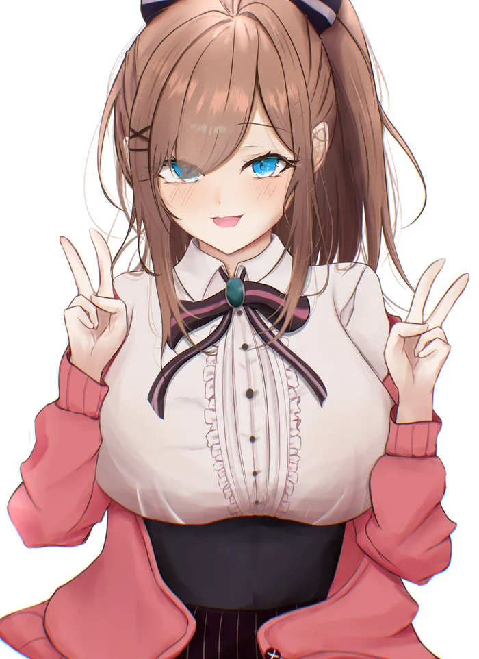 Suzuhara Lulu #001 - Anime, Anime art, Nijisanji, Girls, Long hair, Blue eyes, Shirt, Smile, Virtual youtuber, Skirt