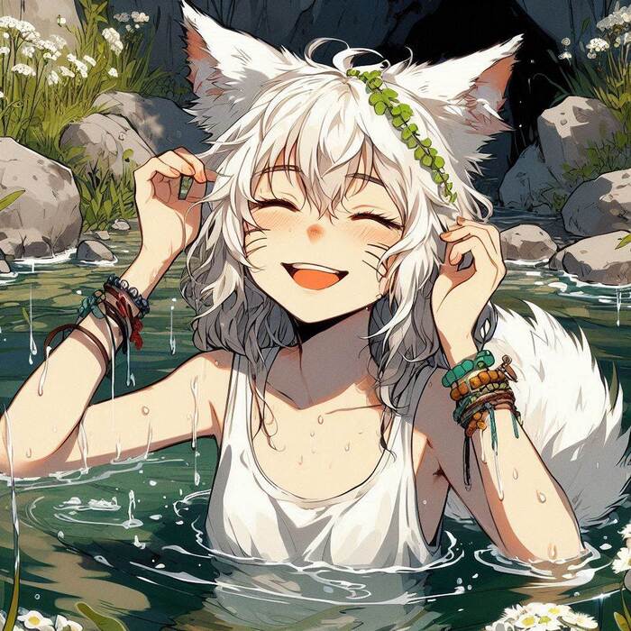 Лето и Зима Арты нейросетей, Арт, Нейронные сети, Девушки, Anime Art, Аниме, Original Character, Кицунэ, Animal Ears, Хвост, Лето, Купание, Ginger & White, Длиннопост