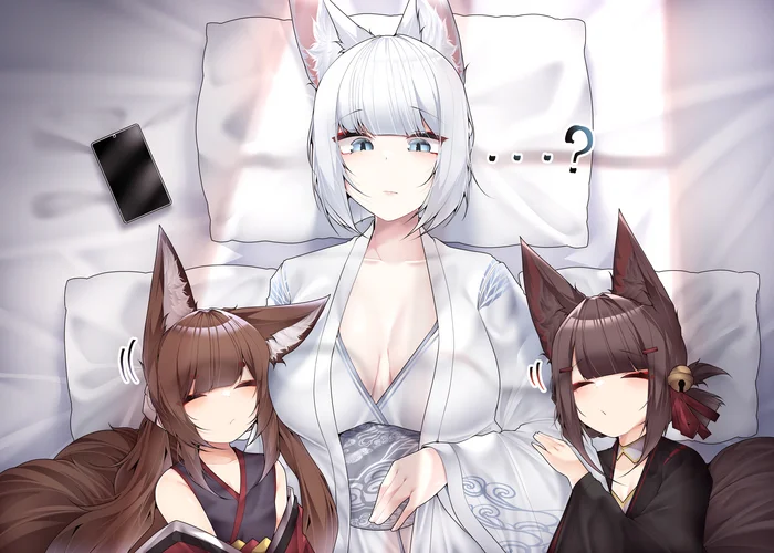 Continuation of the post “Kaga” - Samip, Art, Anime, Anime art, Azur lane, Animal ears, Tail, Kitsune, Amagi, Akagi, Kaga, Reply to post