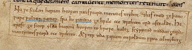 Caedmon's Hymn, XI .   &#x1BF;uldar f&#xE6;der  &#x1BF;undra.