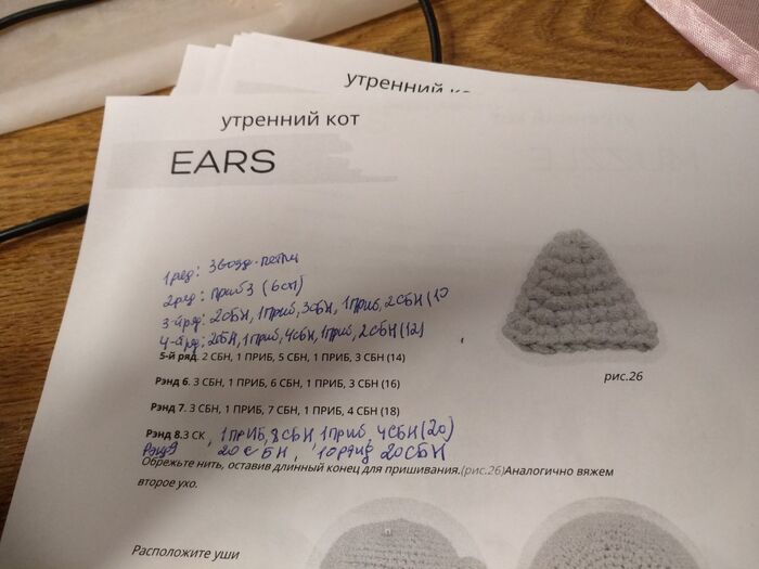 А в описании вязания уха не было первых 4 рядов и пришлось высчитывать самой. Но с работой я все же справилась.