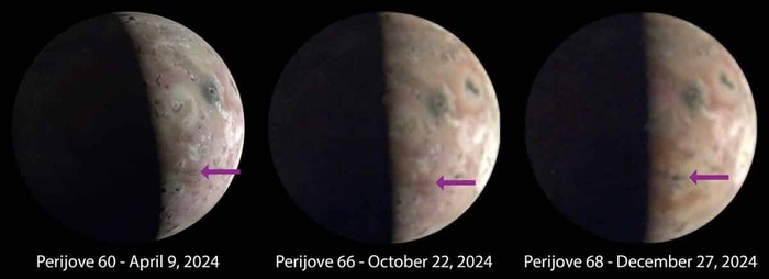 Мощные извержение на южном полюсе Ио,.