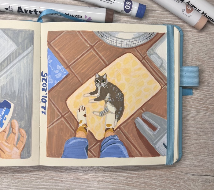 2: классическая картина «дай пожрать» по утрам. котауси всячески мешает сборам (он ест по расписанию. к этому моменту он уже поел мокрого корма, я уже в своё время даю ему сухой). у котов запрограммировано вечно просить еду?