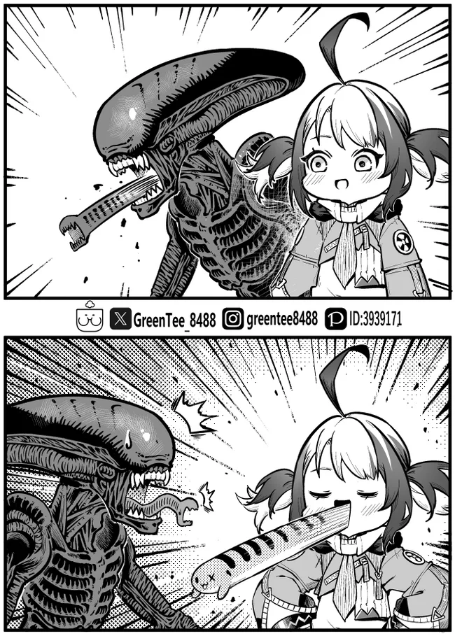 Alien vs Gremlin - Anime, Virtual youtuber, Hololive, Gigi Murin, Stranger, Comics