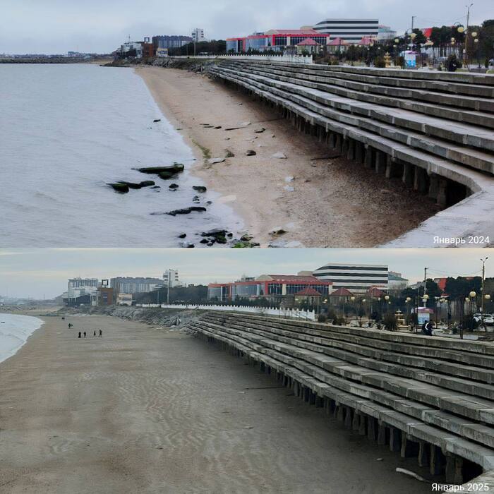 Коротко о том, как за год обмелел берег Каспийского моря