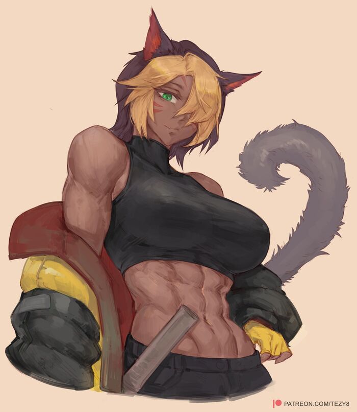   Tezy8, , , Anime Art, Animal Ears, Muscleart, ,  , Original Character, Final Fantasy XIV, Miqote, , Game Art