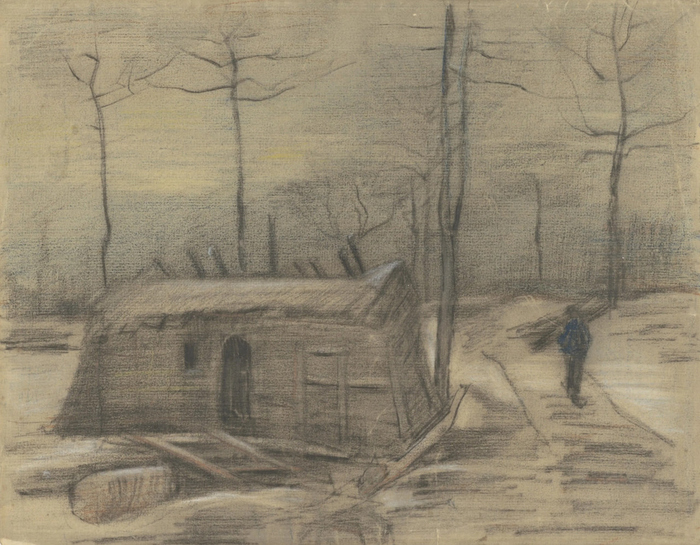«Зимний пейзаж с хижиной и фигурой», 1881