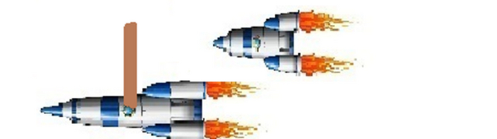 Рис. 2. Один космонавт показывает другому истинную длину доски. 